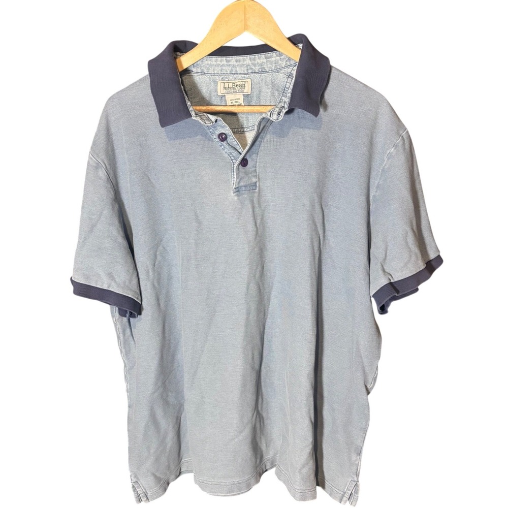 LL Bean Casco Bay Polo Mens XL Tall Blue Good Cotton Pique Short‎ Sleeve 274587